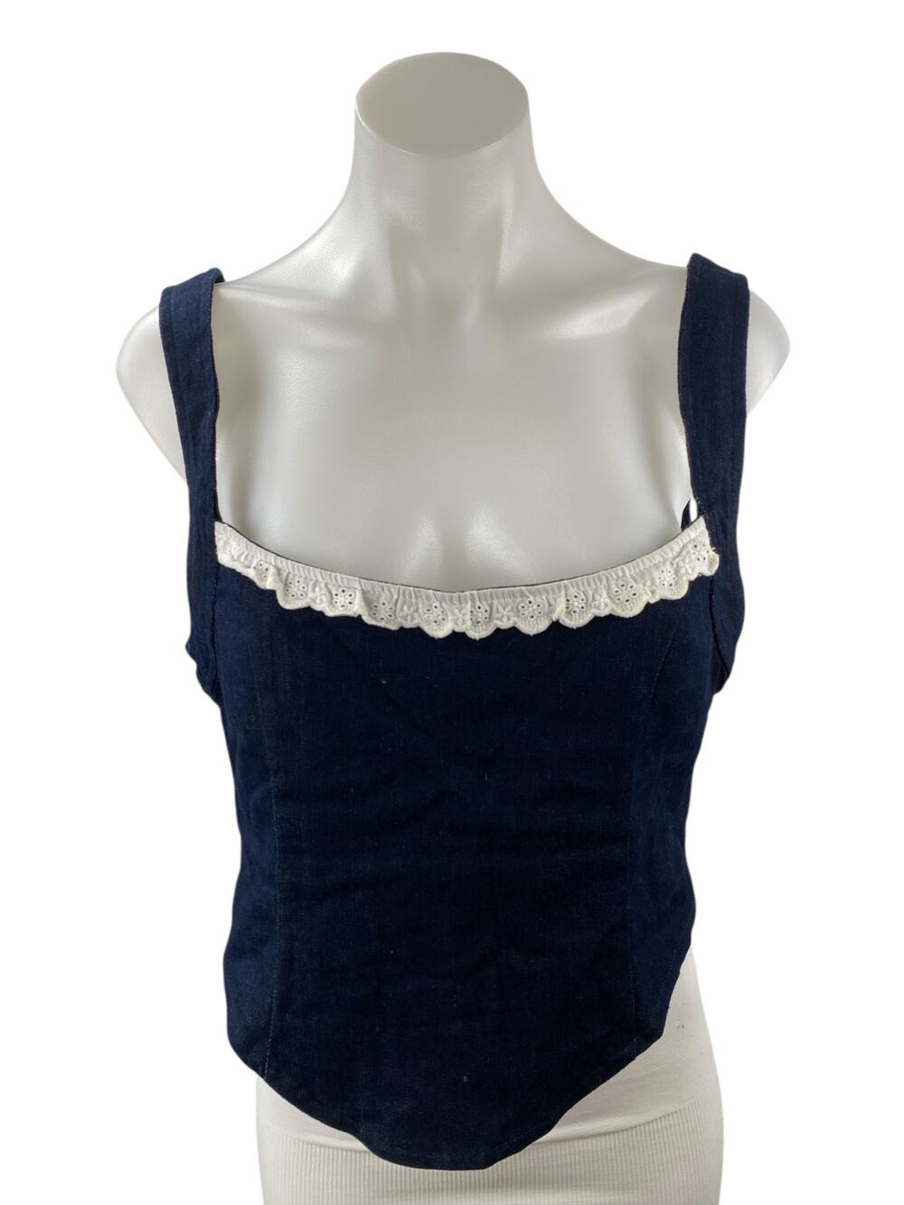 Motel Women's Navy Blue Lace Trim Sleeveless Corset Bustier Cami Tank Top Size M